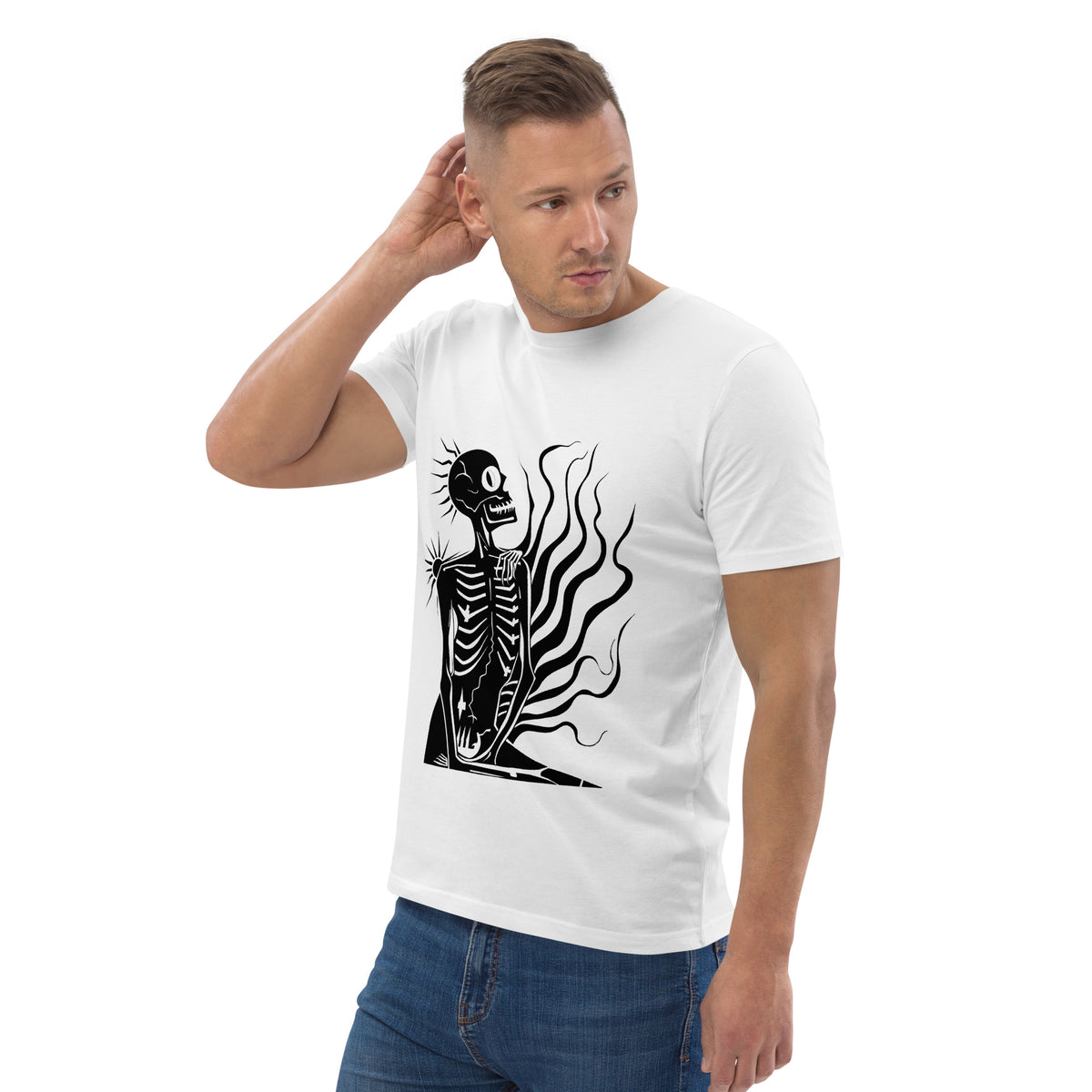 Koszulka ekologiczna unisex szkielet biała