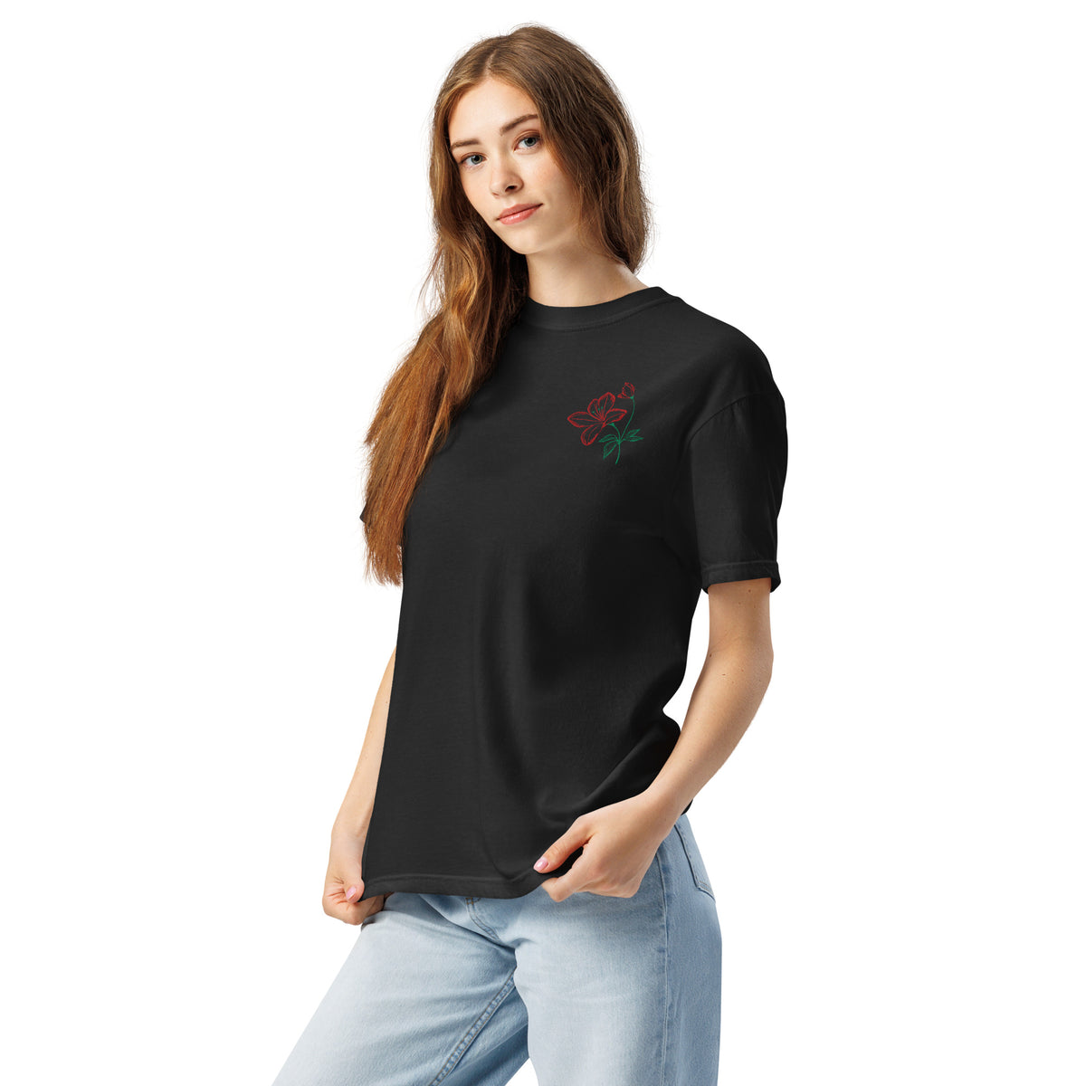 Bawełny T-shirt z Haftem Kwiatowym