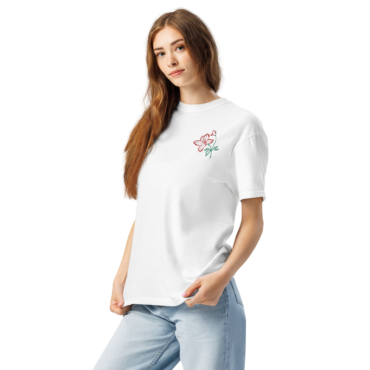 Bawełny T-shirt z Haftem Kwiatowym