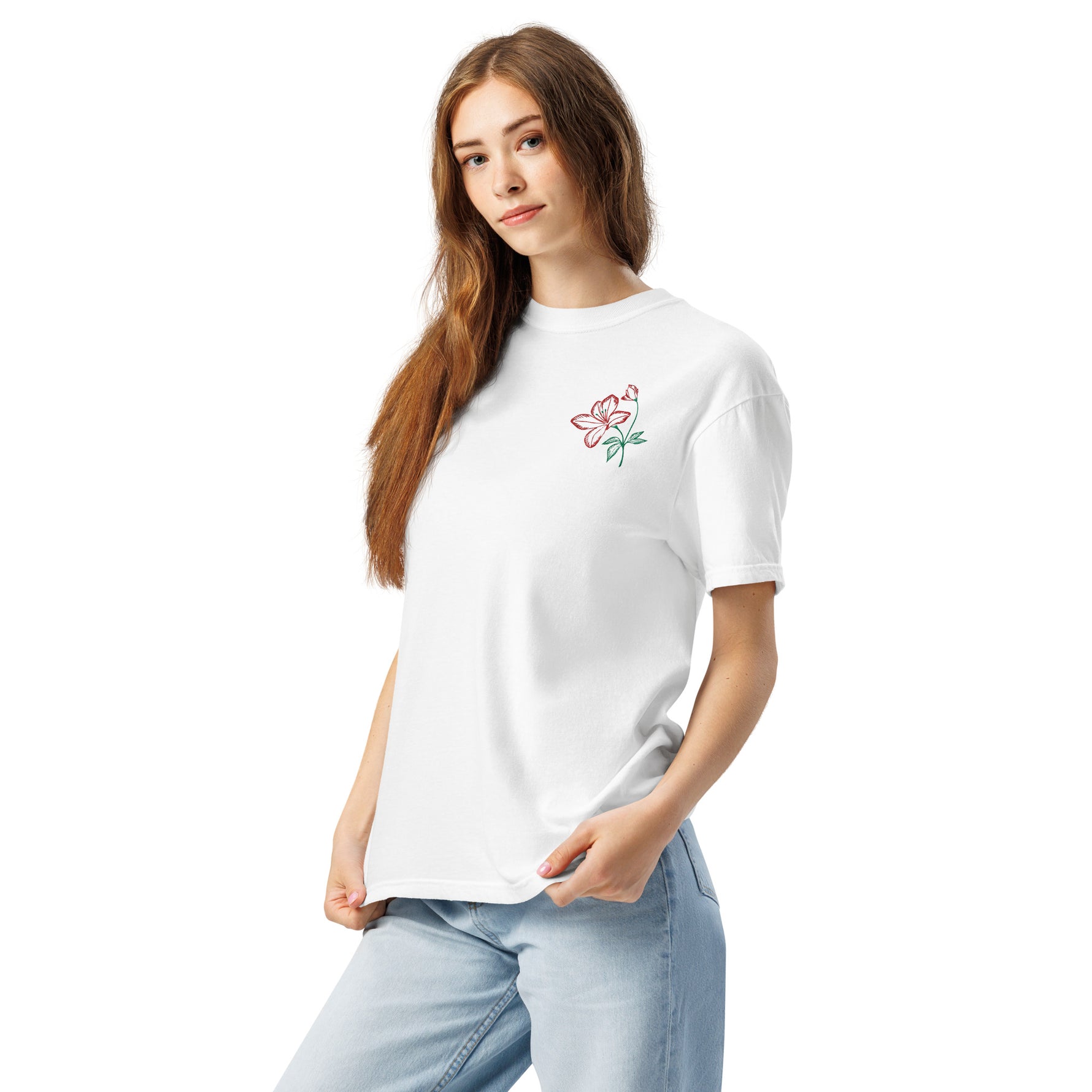 Bawełny T-shirt z Haftem Kwiatowym